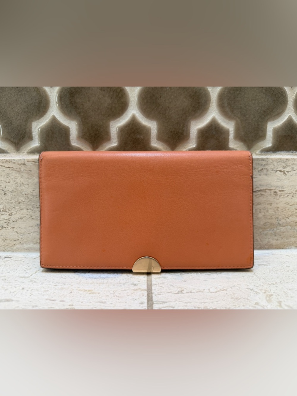 Coach Leather Clutch in Saddle Brown with Gold Hardware